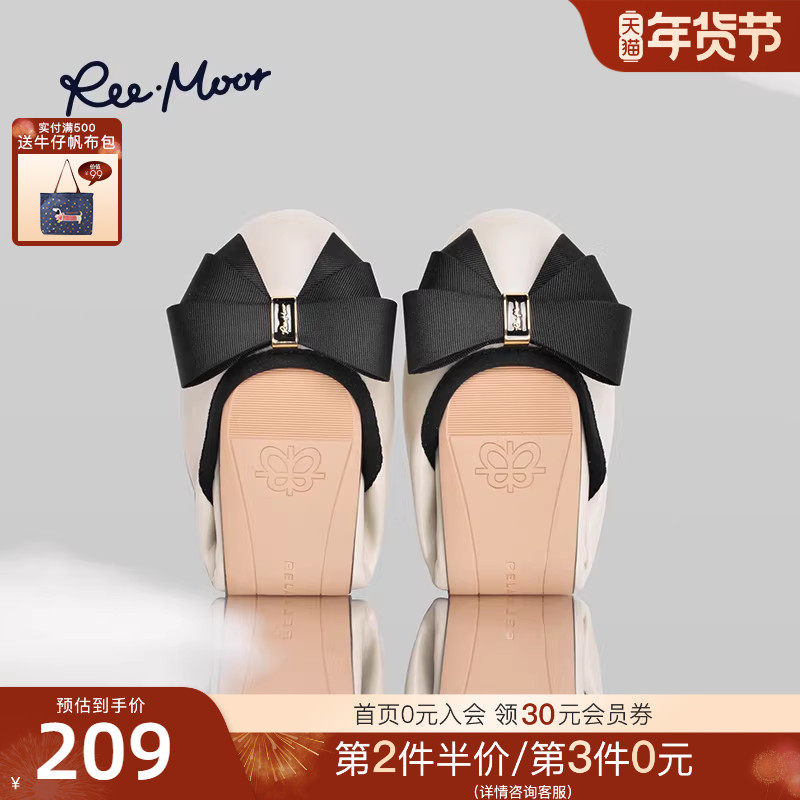 REEMOOR睿慕2025新款经典百搭蝴蝶结浅口软底平底蛋卷圆头单鞋女