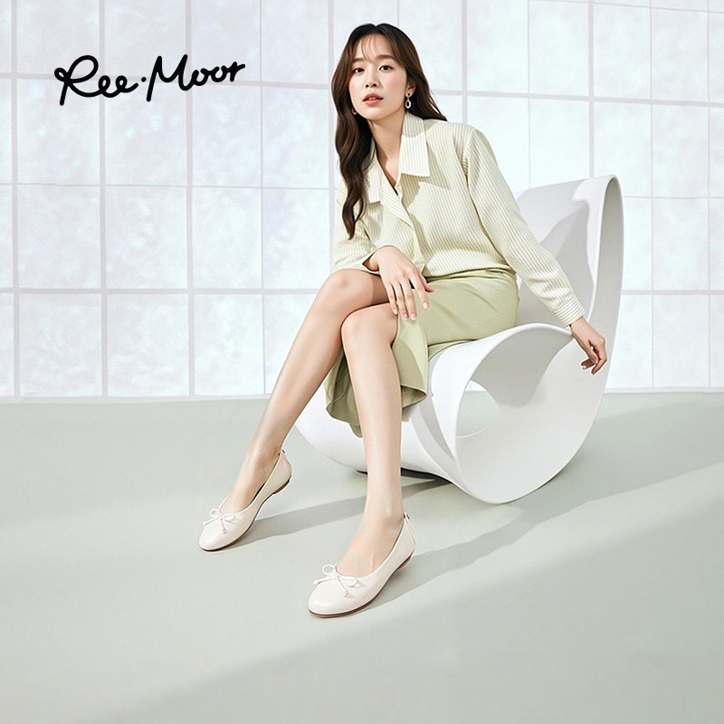 REEMOOR睿慕2025秋新款浅口平底单鞋软底羊皮气质内增高一