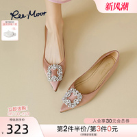 REEMOOR睿慕2026秋季新款水钻方扣蛋卷鞋软底尖头平底单鞋婚鞋女