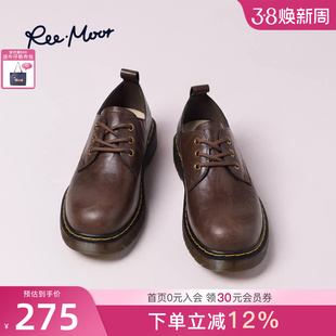 REEMOOR睿慕2025冬新款英伦复古厚底德比鞋女系带圆头皮鞋乐福鞋