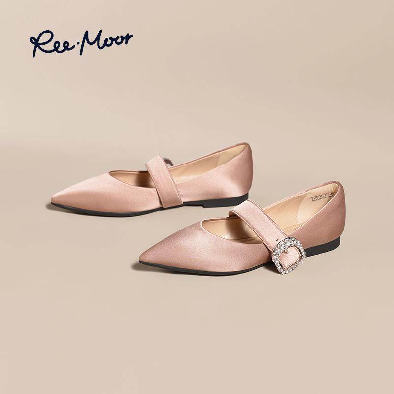 REEMOOR睿慕2025秋季新款气质水钻浅口单鞋一字带尖头玛丽