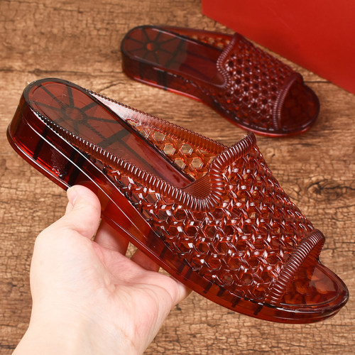 新款透明凉拖鞋加厚透气中跟拖鞋凉鞋外穿时尚洋气高跟粗跟鞋女士