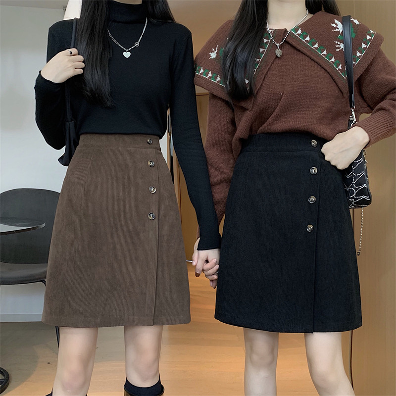 2025秋冬季大码灯芯绒半身裙女高腰显瘦a字遮跨中裙包臀裙子ins潮