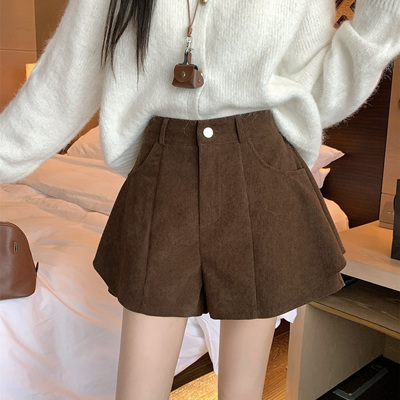 设计感复古灯芯绒裙裤女大码秋冬高腰显瘦a字短裤百搭外穿阔腿裤