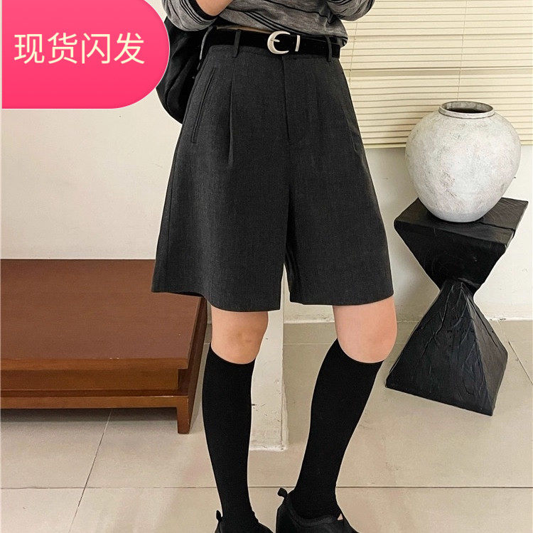 灰色西装五分裤女大码夏季宽松显瘦a字休闲中裤百搭外穿阔腿短裤