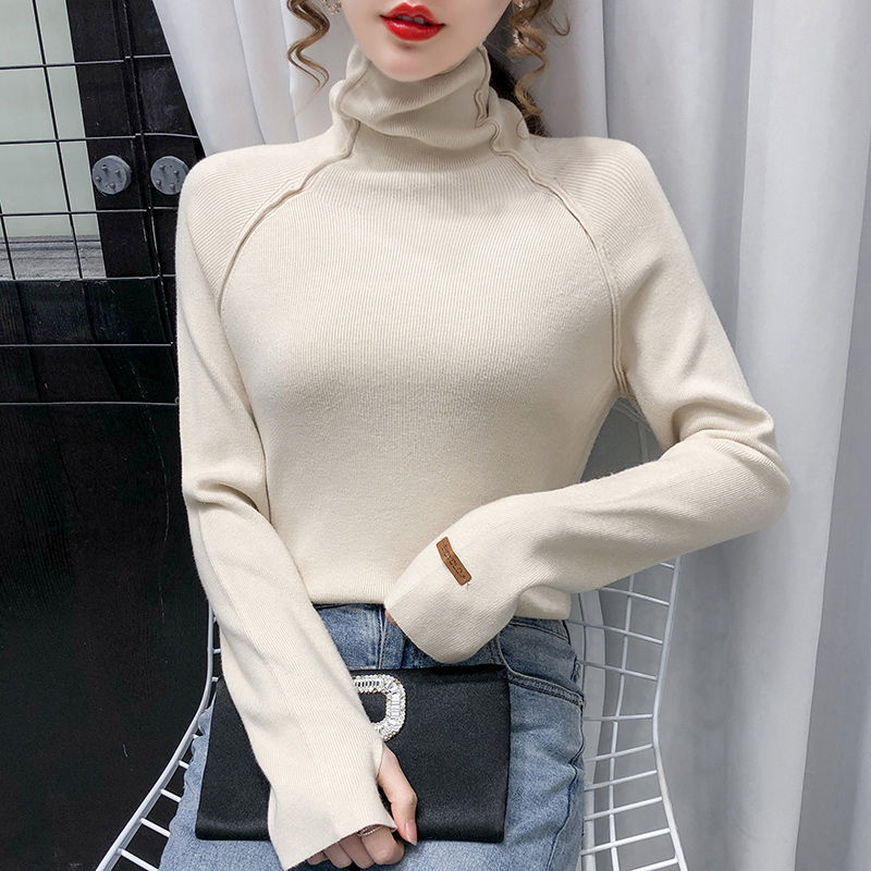 手套毛衣女冬高领修身扣手指上衣显瘦洋气手指套毛衫拇指洞打底衫