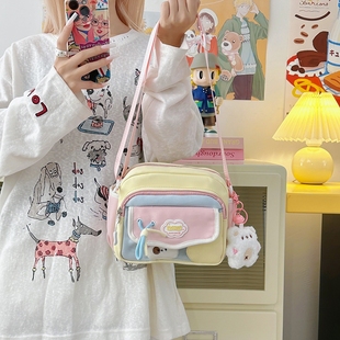 气少女撞色手机包清新出游斜挎包 日系甜美尼龙布包2025可爱卡通元