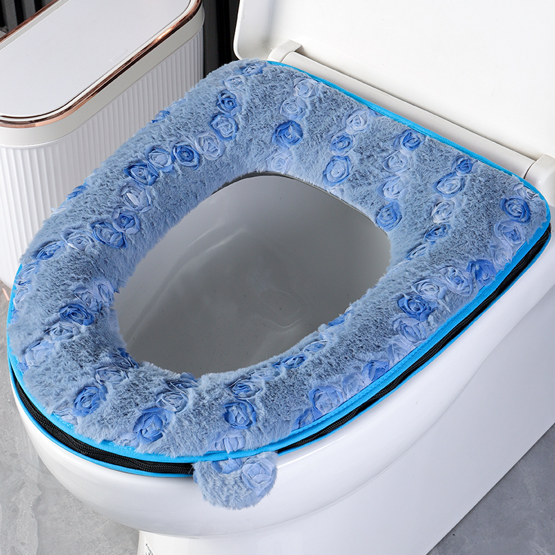 科缦毛绒玫瑰刺绣马桶垫