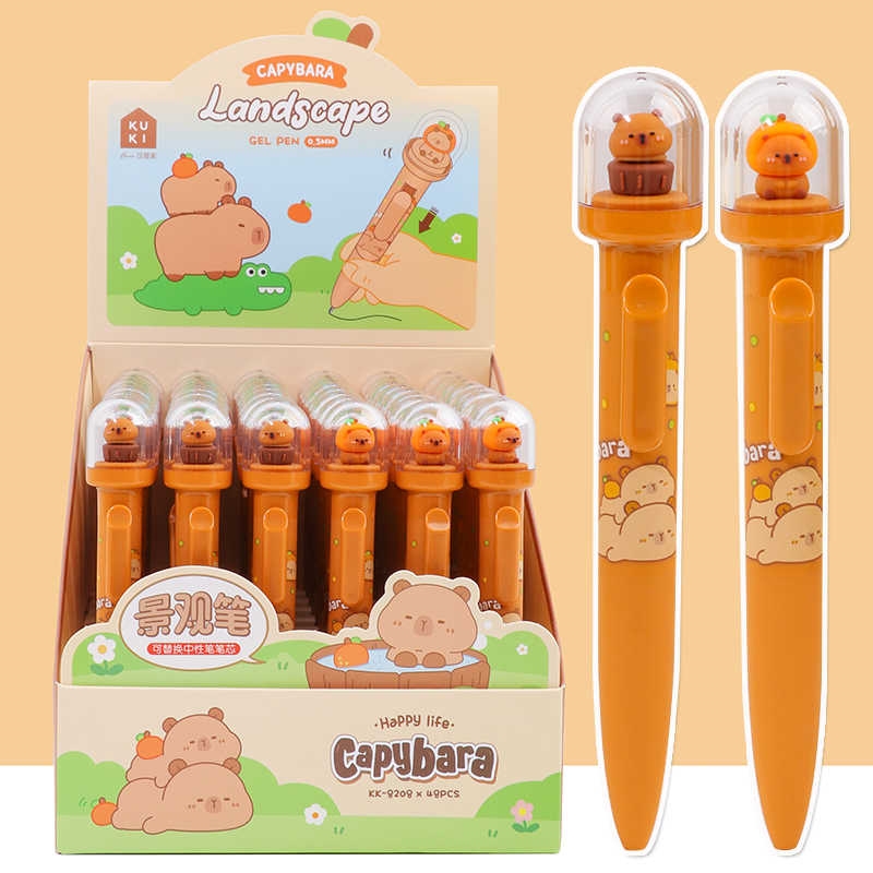 KUKI可奇家豚豚橘的日常景观笔书写顺滑可换笔芯黑色中性笔0.5mm黑笔子弹头学生考试文具高颜值创意卡通造型