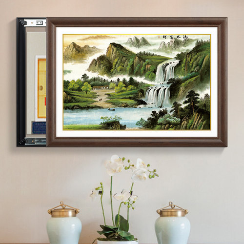 新中式实木配电箱装饰画推拉电表箱画挡电箱画牡丹挂画电闸画液压 - 封面