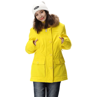 RUNNING RIVER奔流女士长款连帽毛领保暖加厚棉服外套9150