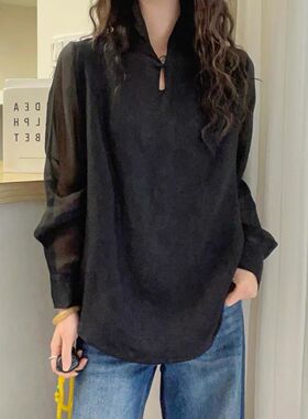 新中式立领长袖衬衫女早春2026新款高级感休闲宽松显瘦叠穿上衣潮