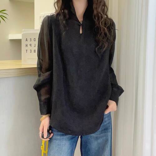 新中式立领长袖衬衫女早春2026新款高级感休闲宽松显瘦叠穿上衣潮