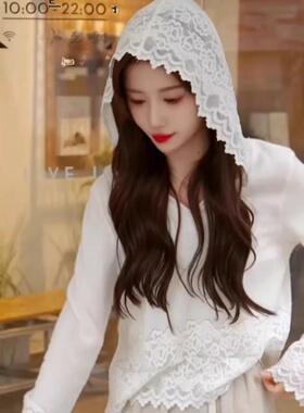 法式蕾丝拼接连帽长袖T恤女2026秋冬新款宽松显瘦内搭打底衫上衣