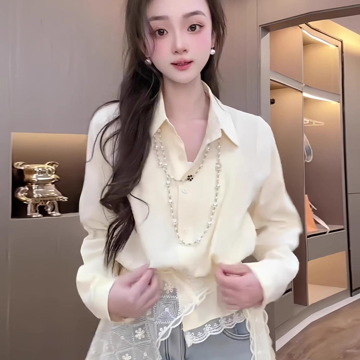 蕾丝衬衫+披肩2026春季新款时尚设计感秀气减龄休闲长袖衬衣上衣