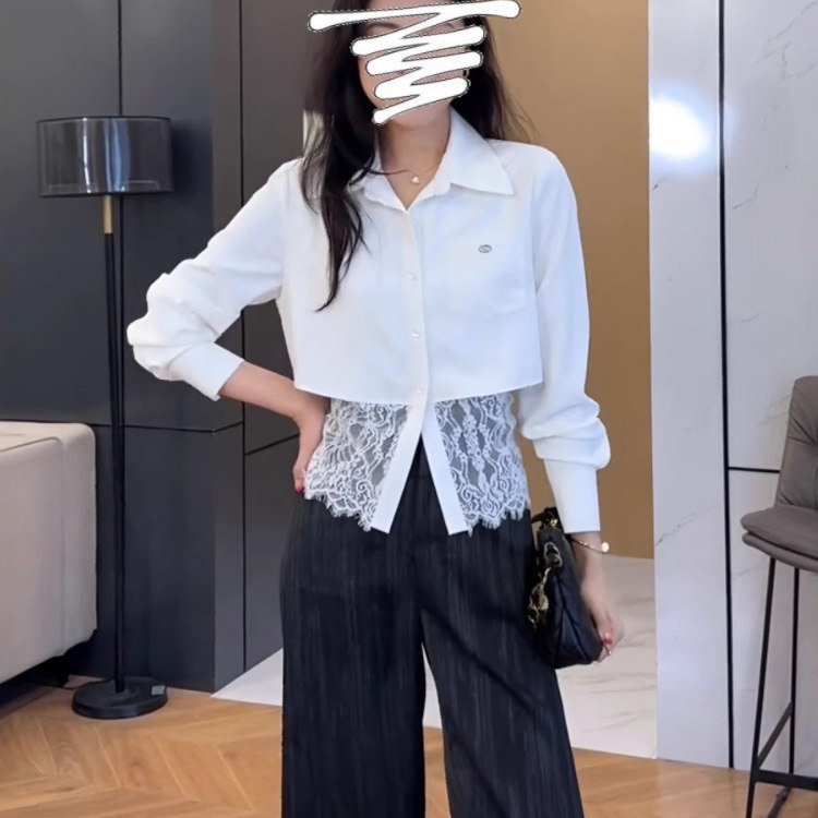 大码女装蕾丝拼接衬衫假两件上衣2026早春新款胖mm巨显瘦开衫衬衣