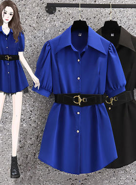 中长款衬衫女2026夏季新款时尚气质收腰设计感百搭显瘦短袖上衣