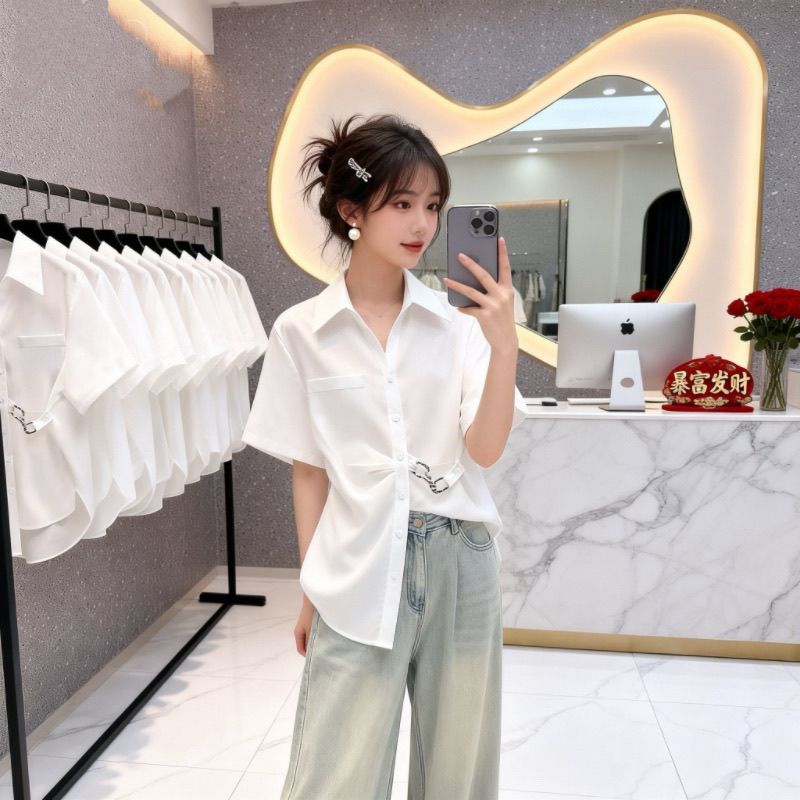 大码女装夏季女2026新款气质显瘦绿色衬衫胖妹妹遮肉减龄衬衣潮