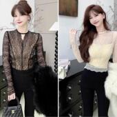 透视长袖 气质御姐高级感蕾丝打底衫 内搭上衣 官方旗舰正品 卡卡女装