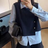 女设计感小众百搭时尚 假两件条纹拼接衬衫 上衣洋气 新款 2026秋冬季