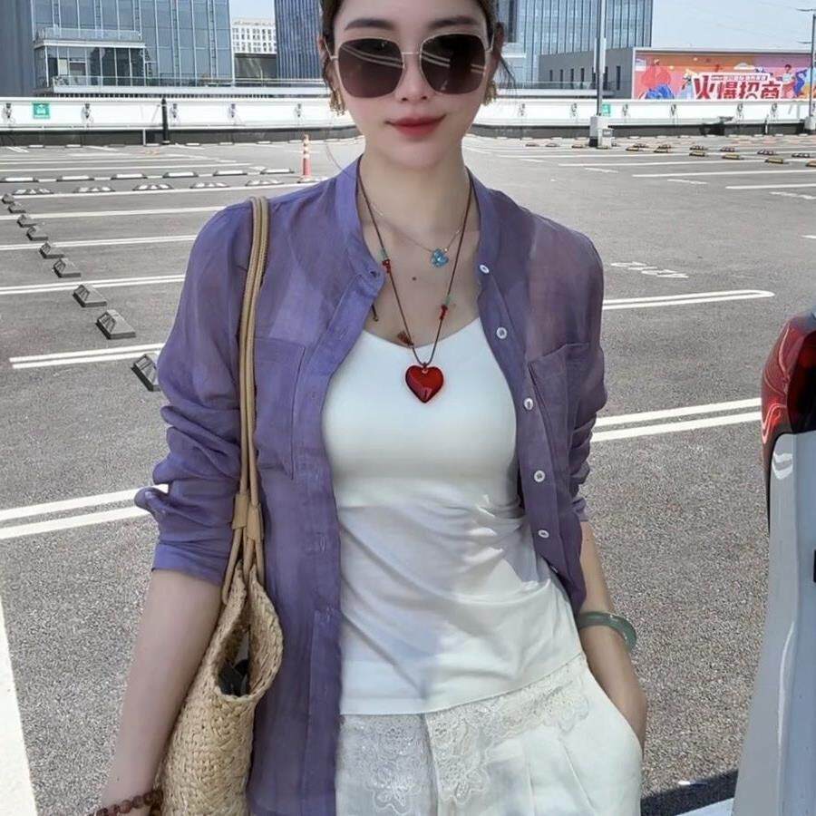 韩系时尚薄款长袖防晒衬衫外套女款2026夏季新款衬衣外上衣图片