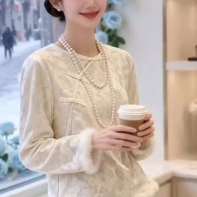 收腰显瘦上衣秋冬提花百搭小衫