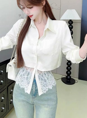 法式白色蕾丝拼接衬衫上衣女初春季设计感小众独特别致超好看衬衣