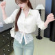 设计感小众独特别致超好看衬衣 上衣女初春季 法式 白色蕾丝拼接衬衫