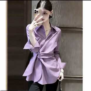 上衣 高级感气质显瘦超好看长袖 设计感收腰绑带衬衫 女春秋2026新款