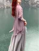 配吊带裙子外搭披肩空调罩衫 后背开叉天丝防晒衣衬衫 女夏薄纱开衫