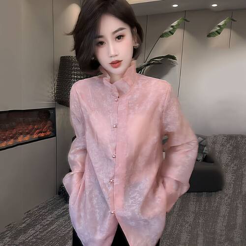 春季新款宽松型立领女衬衣上衣