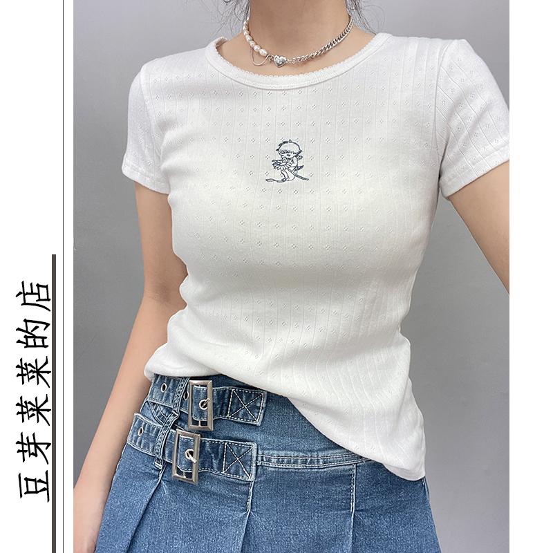 短袖纯欲常规刺绣棉女
