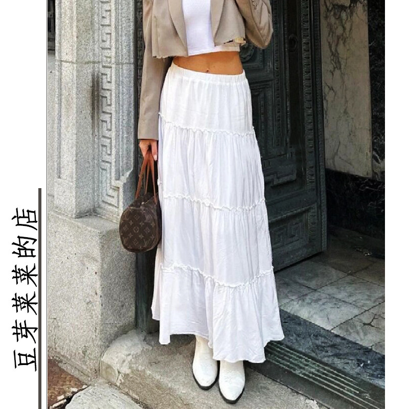 纯欲风白色蛋糕裙lizzy skirt荷叶边蛋糕裙bm松紧腰垂感长裙女春