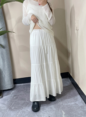纯欲风抽绳白色蛋糕裙垂坠感a字型高腰百搭bm中长款Nadia半身裙女