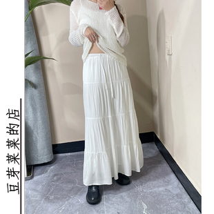 纯欲风抽绳白色蛋糕裙垂坠感a字型高腰百搭bm中长款 Nadia半身裙女