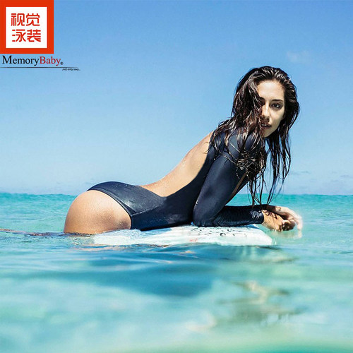 MEMORYBABY海边沙滩温泉度假泳衣性感露背优雅长袖显瘦连体泳衣女
