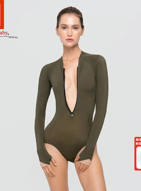 MEMORYBABY2025度假新款性感保守遮肚显瘦长袖防晒拉链连体泳衣女