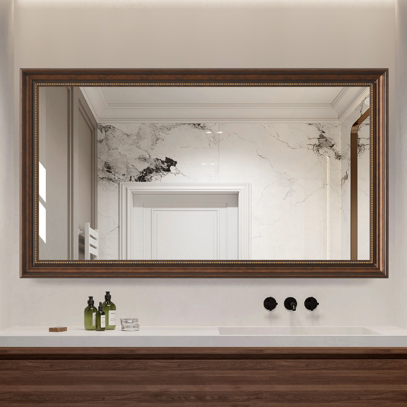 超白卫浴镜奥比木长方形复古法式
