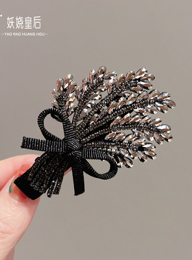 轻奢高级感蝴蝶结灰色麦穗发夹时尚设计感侧边夹精致刘海夹发饰女