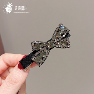 蝴蝶结发夹侧边刘海夹子头饰短发小号鸭嘴夹水钻成人妈妈气质边夹