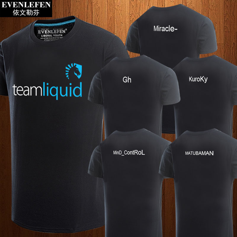 team liquid战队短袖t恤队服dota2男学生刀塔2比赛服t17夺冠衣服