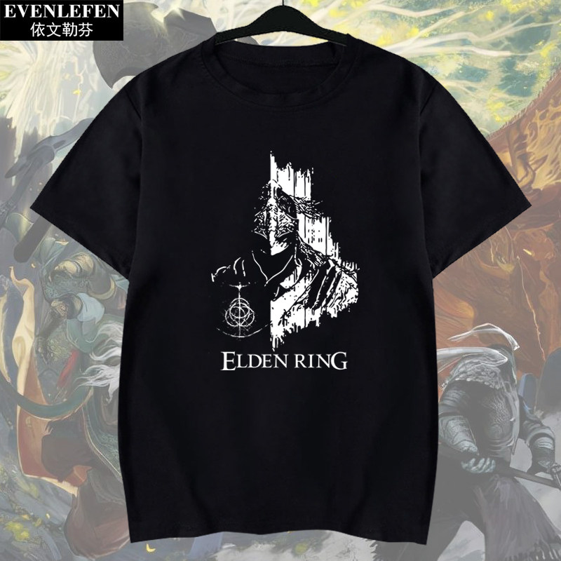艾尔登法环游戏老头环短袖T恤衫男女学生纯棉半袖休闲衣服可定制