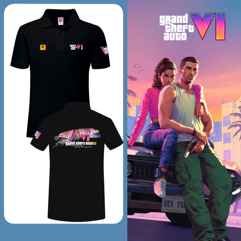 GTA6游戏侠盗猎车手R星周边POLO衫男女翻带领短袖T恤纯棉有领半袖