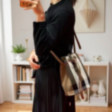 博宝罗格纹帆布小号抽绳水桶包女单肩斜挎包休闲通勤托特包