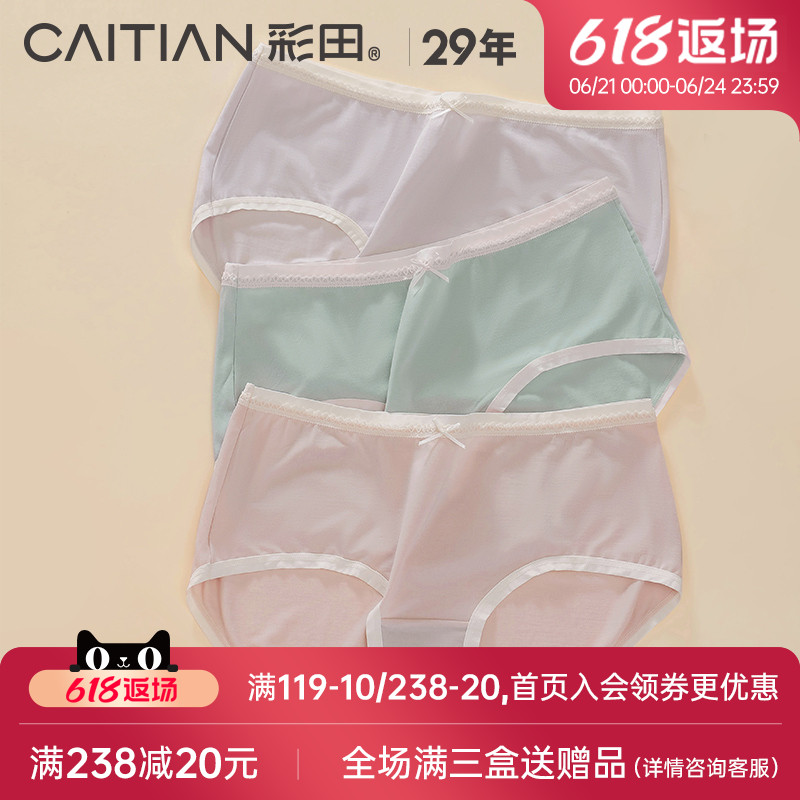 彩田莫代尔柔软舒适超大弹力纯色蝴蝶结抗菌底裆中腰女士三角内裤