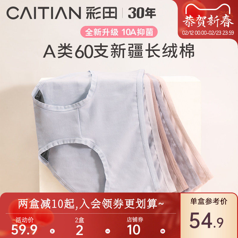 彩田内裤女10A全裤抑菌加长裆透气中腰高腰弹力A类棉质少女士内裤