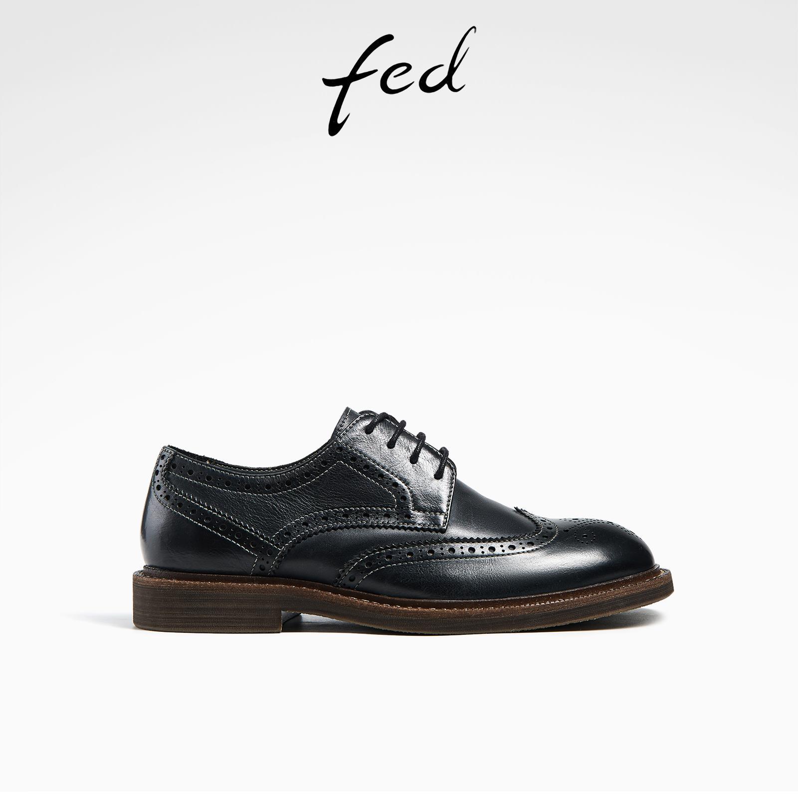 fed布洛克鞋春季新款女鞋复古小皮鞋系带深口单鞋女款D1230-YA209