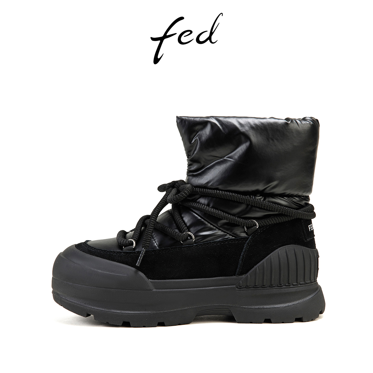 fed豹纹雪地靴冬季新款女靴复古棉鞋加厚系带短靴女款D1111-ZC799