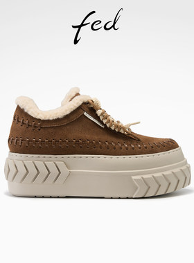 fed复古休闲鞋女冬季新款女鞋保暖棉鞋加绒厚底鞋女款S1217-YA050