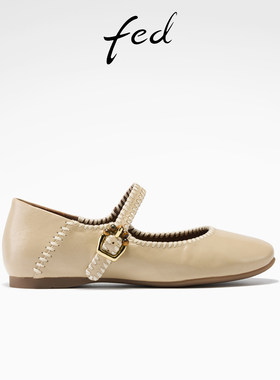 fed法式单鞋春季新款女鞋平底玛丽珍鞋真皮芭蕾鞋女S1205-YA283